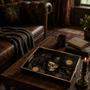 Vintage Halloween Skull Serving Tray with Black & Gold Gothic Frame - MintiHome