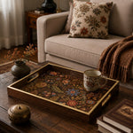 Bohemian Floral Serving Tray with Dark Wood Frame, Wildflower - MintiHome