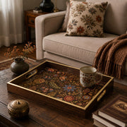 Bohemian Floral Serving Tray with Dark Wood Frame, Wildflower - MintiHome