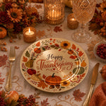 Happy Thanksgiving Harvest Pumpkin Charger Plate – Beige Metallic Fall Table Decor - MintiHome