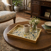 Vintage Botanical Bird & Citrus Glass Serving Tray with Gold Frame - MintiHome