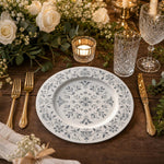 Grey Damask Floral Charger Plate – Ornamental Ceramic Underplate for Wedding & Elegant Dinner - MintiHome