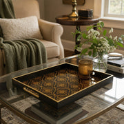 Islamic Geometric Serving Tray, Black Gold Moroccan Tile Pattern - MintiHome