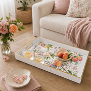 White Gold Peach Blossom and Peach Fruit Watercolor Floral Tray - MintiHome