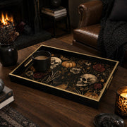 Gothic Halloween Skull Tray with Black Gold Frame & Pumpkin Roses - MintiHome