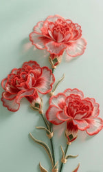 White Gold Red Carnation Vintage Floral Tray Sage Green Botanical - MintiHome