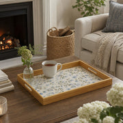 Elegant Blue Floral Decorative Tray with Wooden Frame - MintiHome