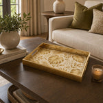 Gold Tropical Monstera Leaf Glass Serving Tray with Gold Frame - MintiHome