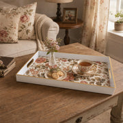 Vintage Rose Plastic Serving Tray – Linen Floral Tapestry