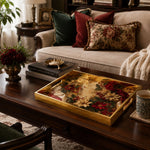 Christmas Poinsettia Glass Serving Tray – Red Gold Border - MintiHome