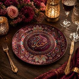 Mandala Arabic Calligraphy Decorative Plastic Plate – Burgundy - MintiHome