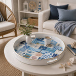 Nautical Patchwork Plastic Serving Tray – Blue White Tiles - MintiHome