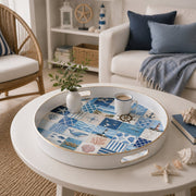 Nautical Patchwork Plastic Serving Tray – Blue White Tiles - MintiHome