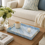 Sky Blue Marble Plastic Serving Tray with Gold Veining – Gold Border - MintiHome