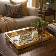 Moroccan Geometric Star Decorative Tray with Gold Frame and Tile Motifs | Minti Home - MintiHome