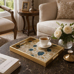 Pearl Embroidered Floral Glass Serving Tray with Gold Frame | Minti Home - MintiHome