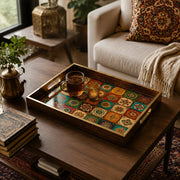 Moroccan Geometric Decorative Serving Tray, Glass Platter - MintiHome