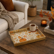 Autumn Pumpkin Leaves Decorative Serving Tray Gold Frame - MintiHome