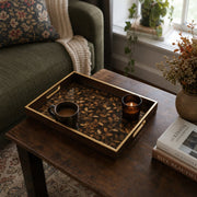 Elegant Gold Leaf Decorative Tray with Glass Finish - MintiHome