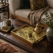 Moroccan Geometric Green Decorative Tray with Gold Frame and Star Motifs | Minti Home - MintiHome