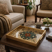 Persian Mandala Glass Serving Tray with Gold Frame - MintiHome