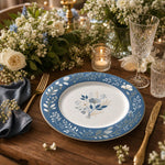 Blue Chinoiserie Floral Charger Plate – Botanical Border Ceramic Underplate for Dinner & Wedding - MintiHome
