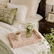 Blush Pink Vintage Rose Floral Plastic Serving Tray – Gold Border - MintiHome