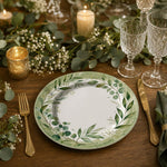 Green Eucalyptus Wreath Charger Plate – Botanical Ceramic Underplate for Everyday & Wedding - MintiHome
