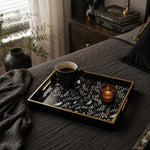 Halloween Ghost Serving Tray, Black Gold Frame, White Botanical - MintiHome