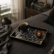 Halloween Ghost Serving Tray, Black Gold Frame, White Botanical - MintiHome