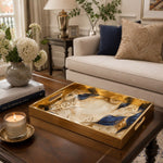 Abstract Leaves Glass Serving Tray – Marble Blue Gold - MintiHome