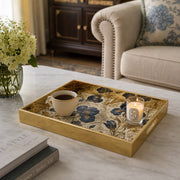 Blue Iris Floral Glass Serving Tray with Gold Botanical Frame - MintiHome