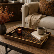 Elegant Gold Leaf Decorative Tray with Glass Finish - MintiHome