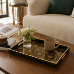 Islamic Geometric Serving Tray, Black Gold Moroccan Tile Pattern - MintiHome