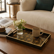 Islamic Geometric Serving Tray, Black Gold Moroccan Tile Pattern - MintiHome