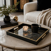 Black and Gold Marble Decorative Tray with Metallic Frame - MintiHome