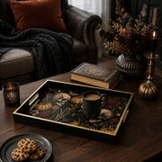 Gothic Halloween Skull Tray with Black Gold Frame & Pumpkin Roses - MintiHome