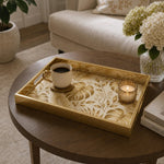 Gold Tropical Monstera Leaf Glass Serving Tray with Gold Frame - MintiHome