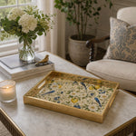 Vintage Botanical Bird & Citrus Glass Serving Tray with Gold Frame - MintiHome