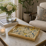 Vintage Botanical Bird & Citrus Glass Serving Tray with Gold Frame - MintiHome