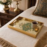 Vintage Damask Ornamental Serving Tray with Gold Frame - MintiHome