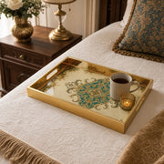 Vintage Damask Ornamental Serving Tray with Gold Frame - MintiHome
