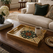 Persian Mandala Glass Serving Tray with Gold Frame - MintiHome