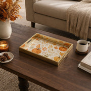 Autumn Pumpkin Leaves Decorative Serving Tray Gold Frame - MintiHome