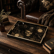 Vintage Halloween Skull Serving Tray with Black & Gold Gothic Frame - MintiHome