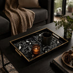 Halloween Ghost Serving Tray, Black Gold Frame, White Botanical - MintiHome