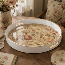 Vintage Dusty Pink Rose and Peony Floral Tapestry Decorative Tray - MintiHome