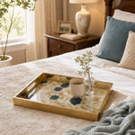 Pearl Embroidered Floral Glass Serving Tray with Gold Frame | Minti Home - MintiHome