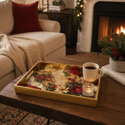 Christmas Poinsettia Glass Serving Tray – Red Gold Border - MintiHome
