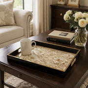Elegant Floral Decorative Tray with Gold Accents - MintiHome